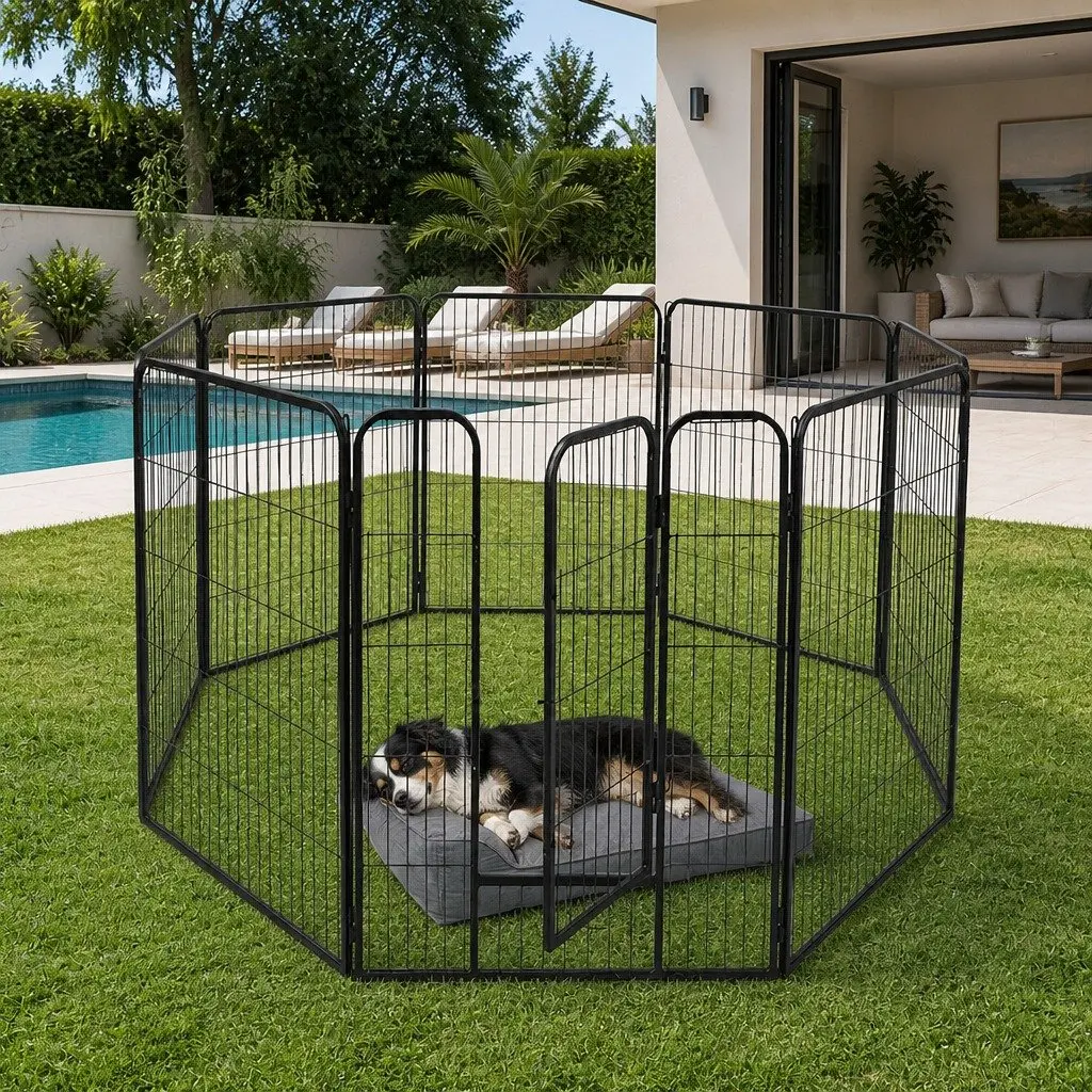 8 Panel Portable Foldable Pet Playpen Exercise Pen 24 Inch Black Steel