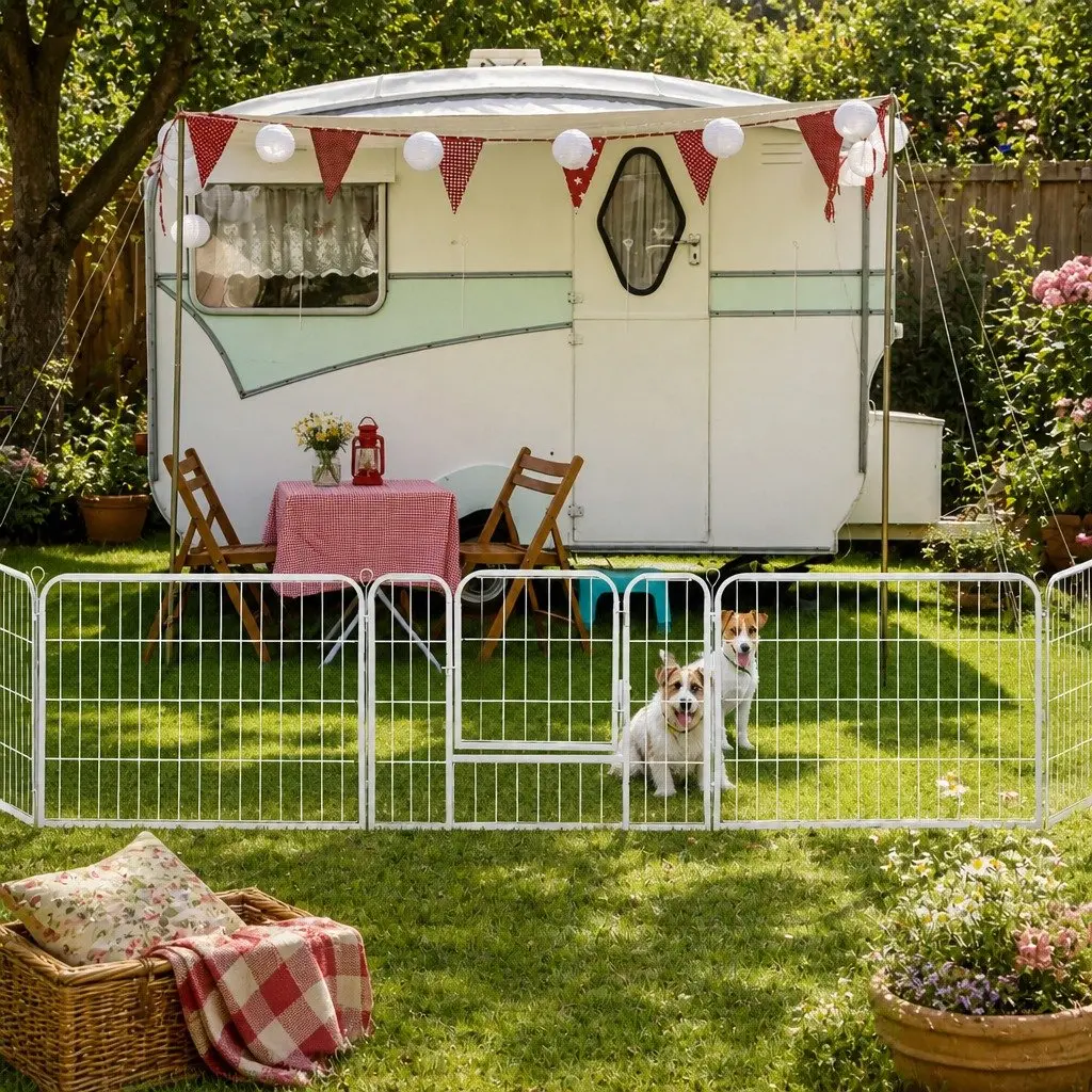 8 Panel Pet Playpen Steel Foldable Portable White