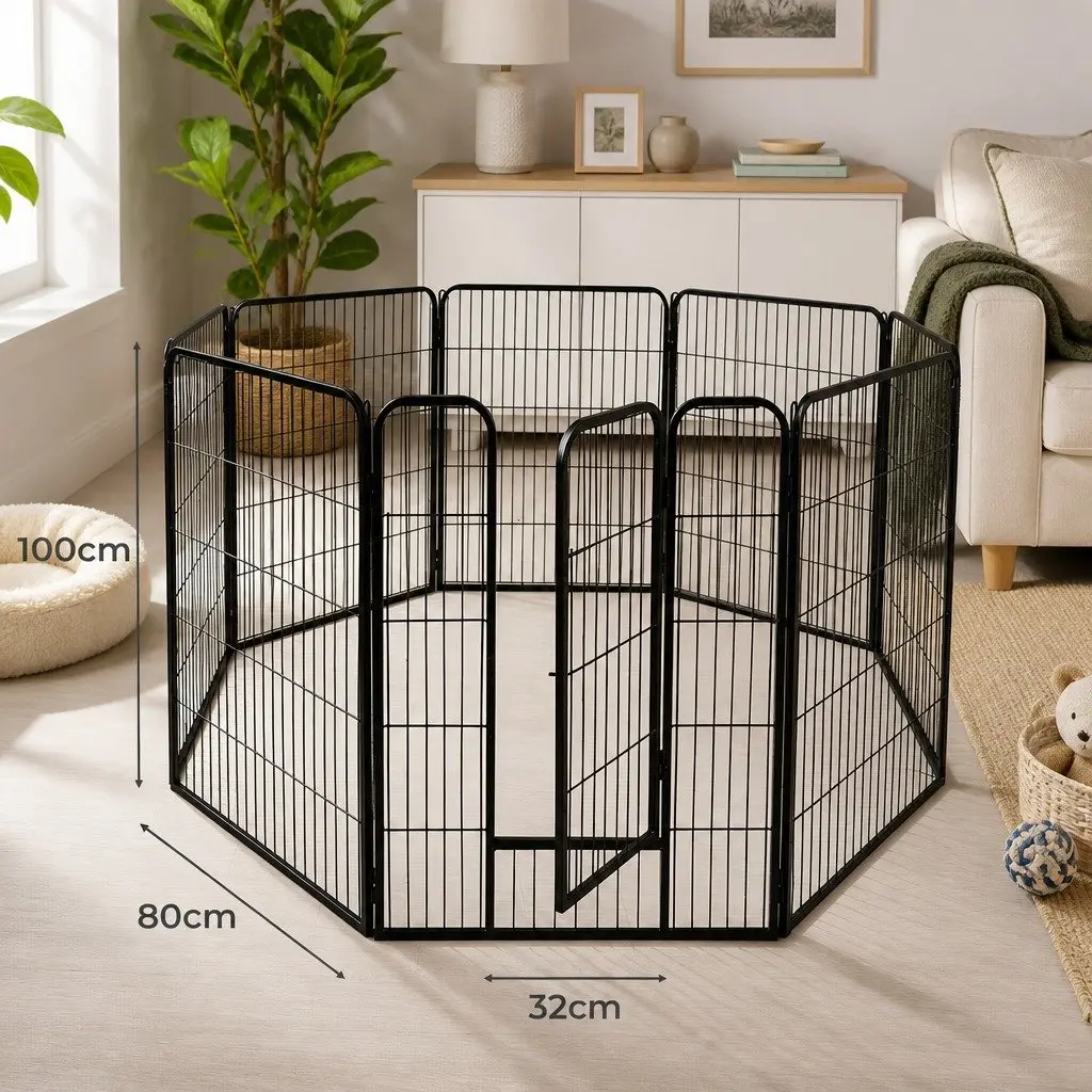 8 Panel Pet Dog Playpen Steel Foldable Portable Black