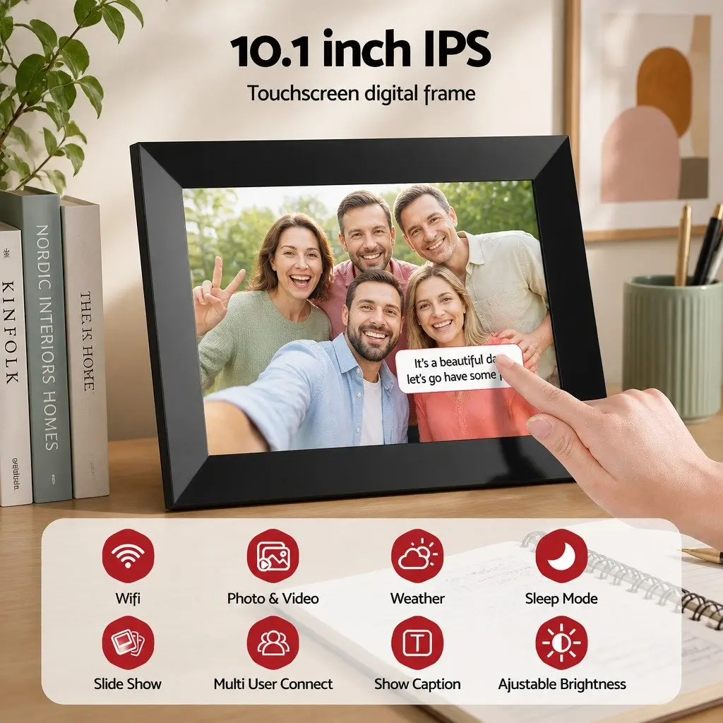 Digital Photo Frame IPS HD Touch Screen 10.1 Inch Black