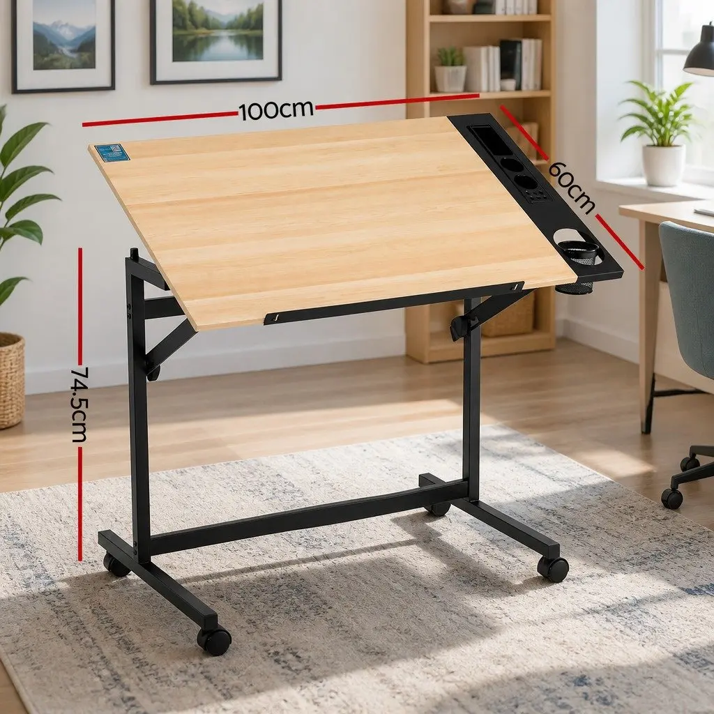 Drafting Table MDF Adjustable Oak Drawing Desk with Removable Tray