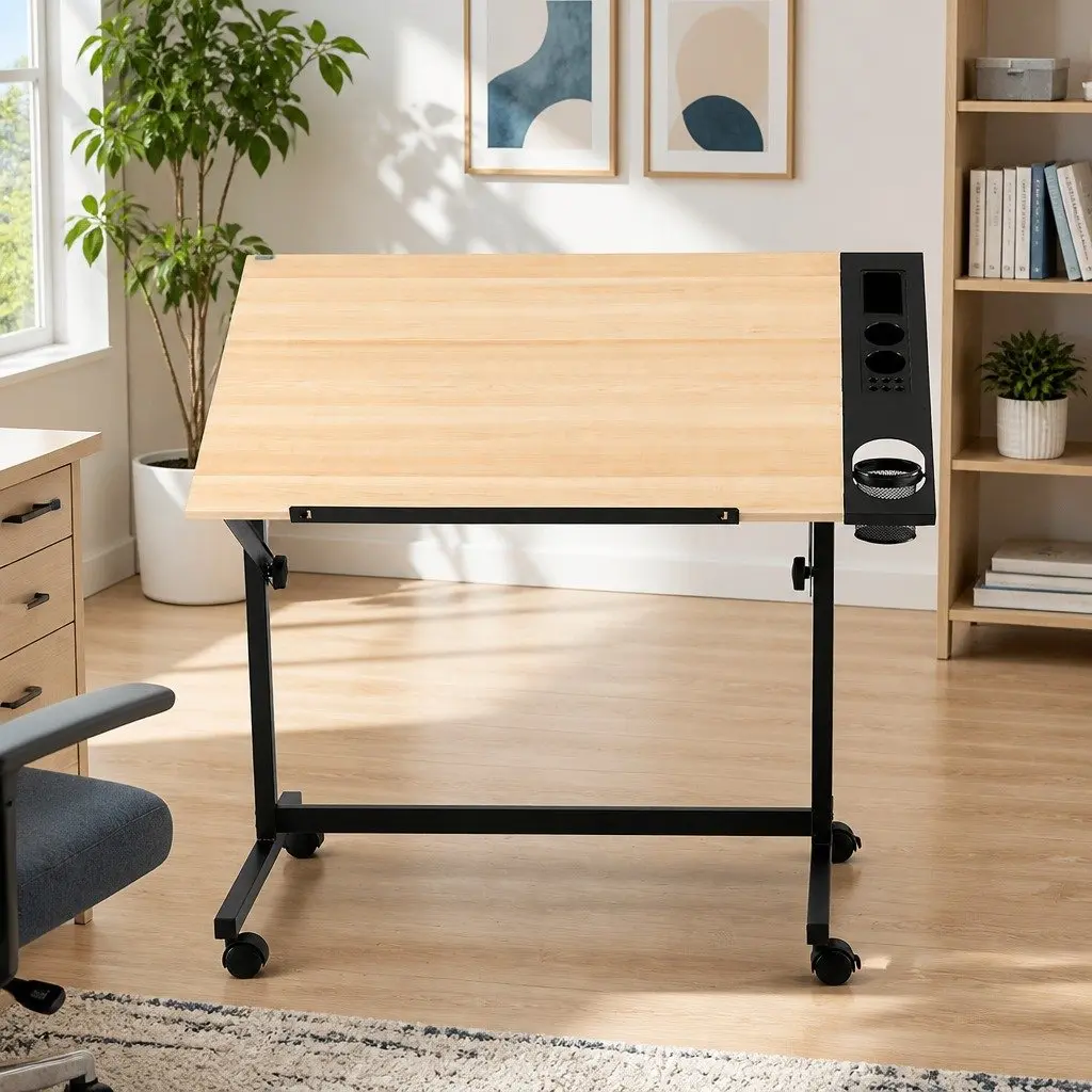 Drafting Table MDF Adjustable Oak Drawing Desk with Removable Tray