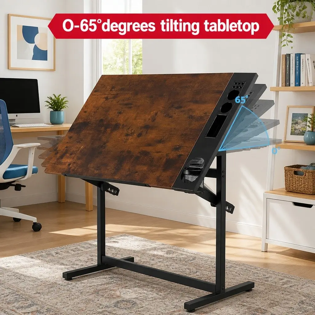 Drafting Table MDF Top Adjustable Angle Rustic Brown 100 x 60 x 77–107 cm