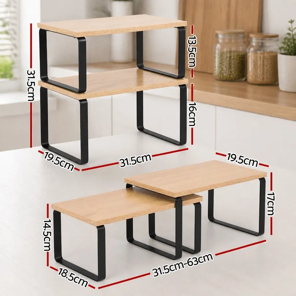 Kitchen Storage Shelves Rack Organiser Pine Wood Metal 2 Piece