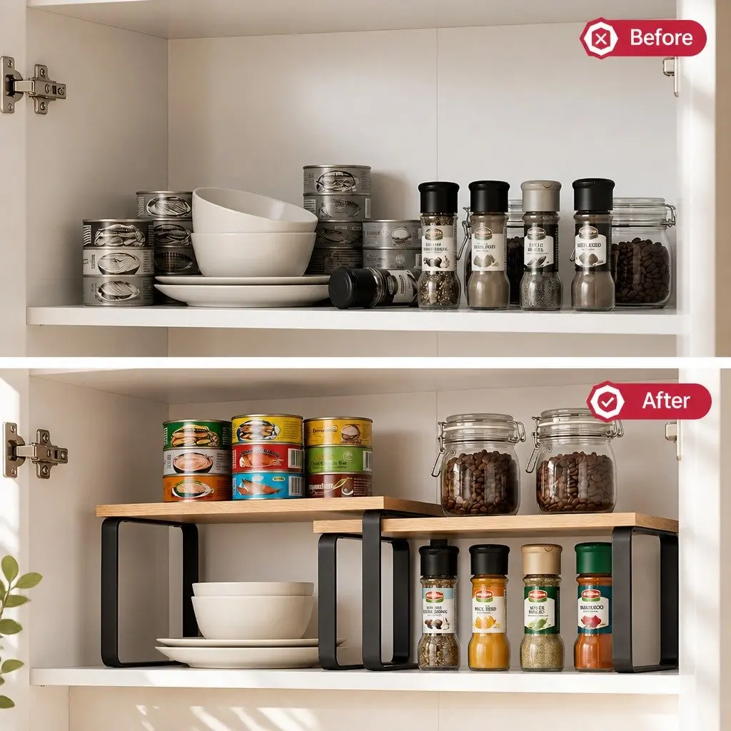 Kitchen Storage Shelves Rack Organiser Pine Wood Metal 2 Piece