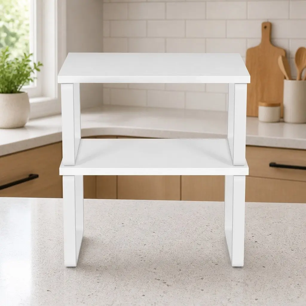 Kitchen Storage Shelves Rack Organiser Set of 2 Powder-coated Carbon Steel White