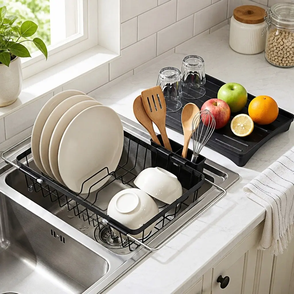 Dish Drying Rack Polypropylene Iron 49 x 28 x 13 cm Black