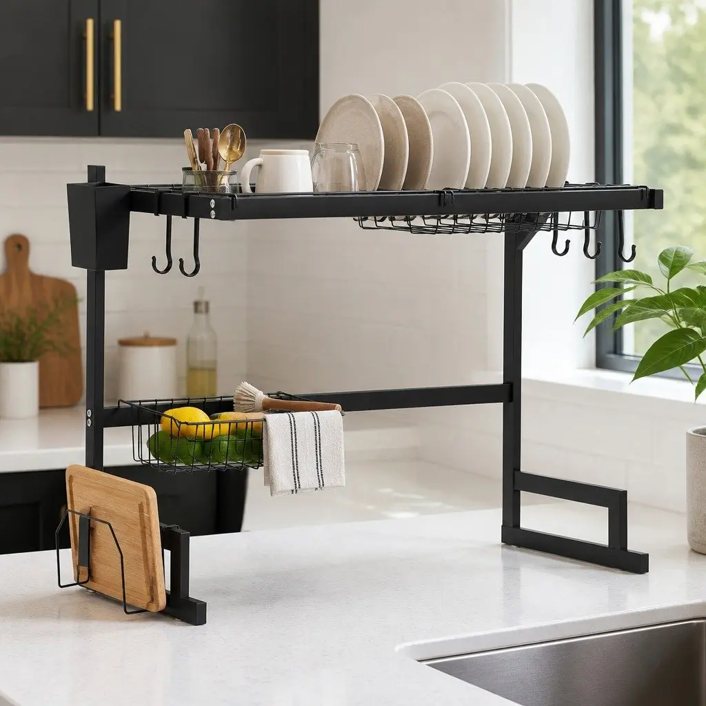 2 Tier Dish Rack for Over-Sink Use