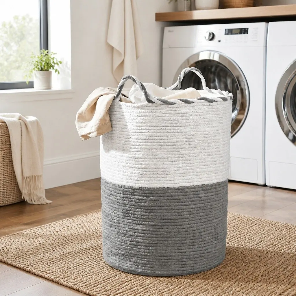 Foldable Laundry Basket with Handles, 47L