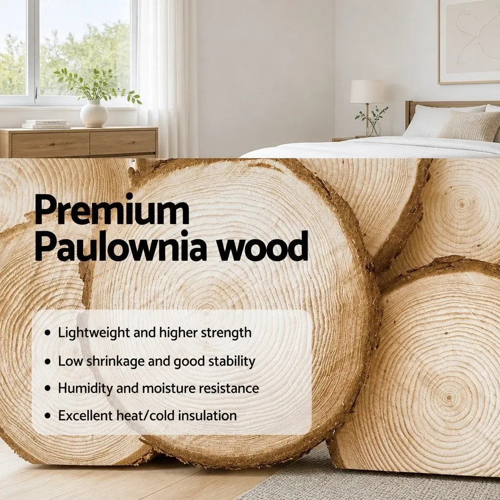 Bedside Table Rustic Paulownia Wood 40cm x 30cm x 53.5cm White Nightstand with Drawer and Shelf