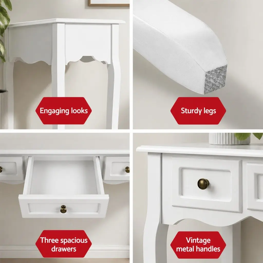 Console Table 3 Drawers White French Provincial Hallway Lounge Storage Furniture