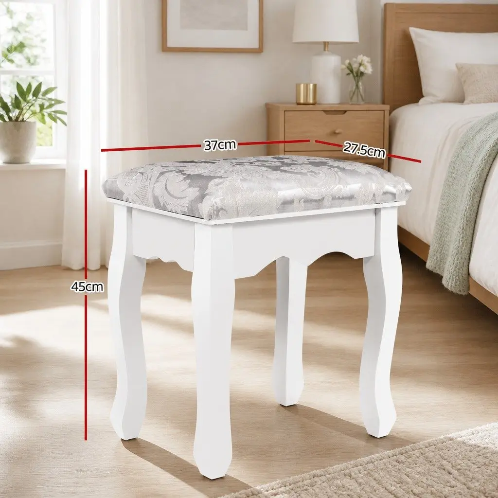 Dressing Table Stool White Velvet Bedroom Vanity Seat Padded Cushion Elegant