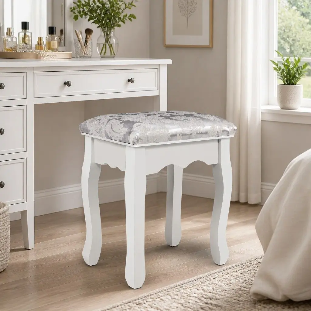 Dressing Table Stool White Velvet Bedroom Vanity Seat Padded Cushion Elegant