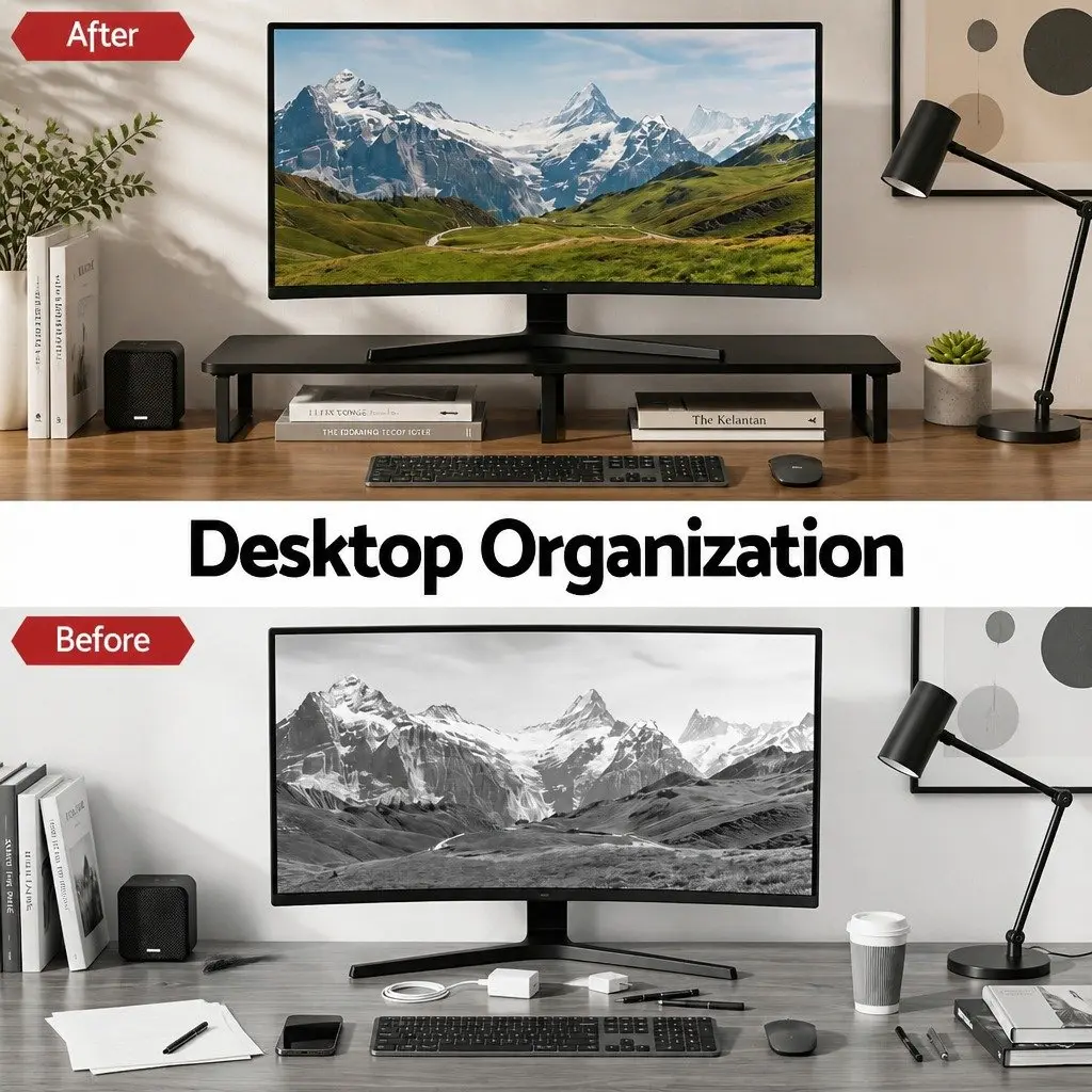 Dual Monitor Riser Stand 100cm Wide Black Platform for Desk Organiser with Open Storage Space