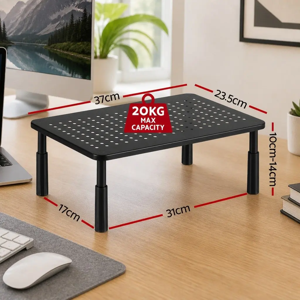Monitor Stand Adjustable Plastic and Steel 37 x 23.5 cm Black