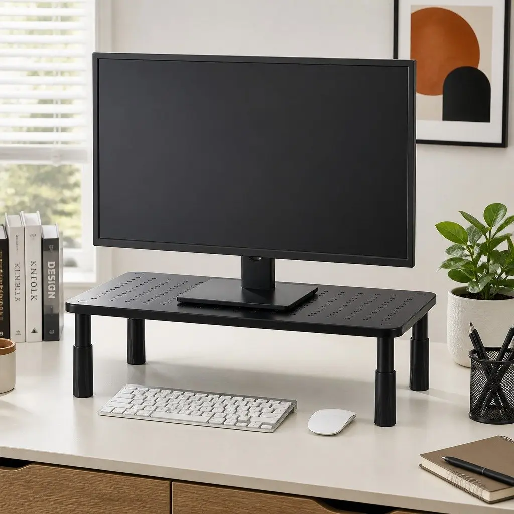 Monitor Stand Adjustable Plastic and Steel 37 x 23.5 cm Black