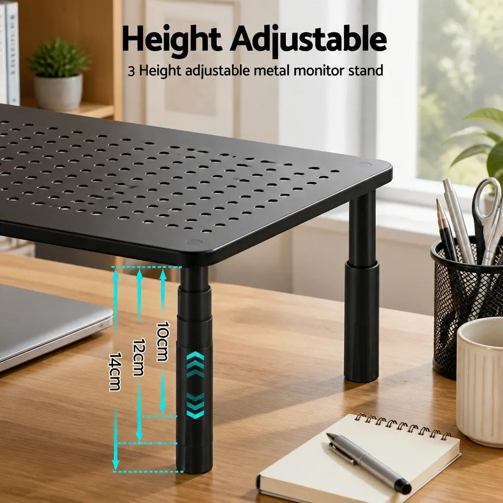 Monitor Stand Adjustable Plastic and Steel 37 x 23.5 cm Black