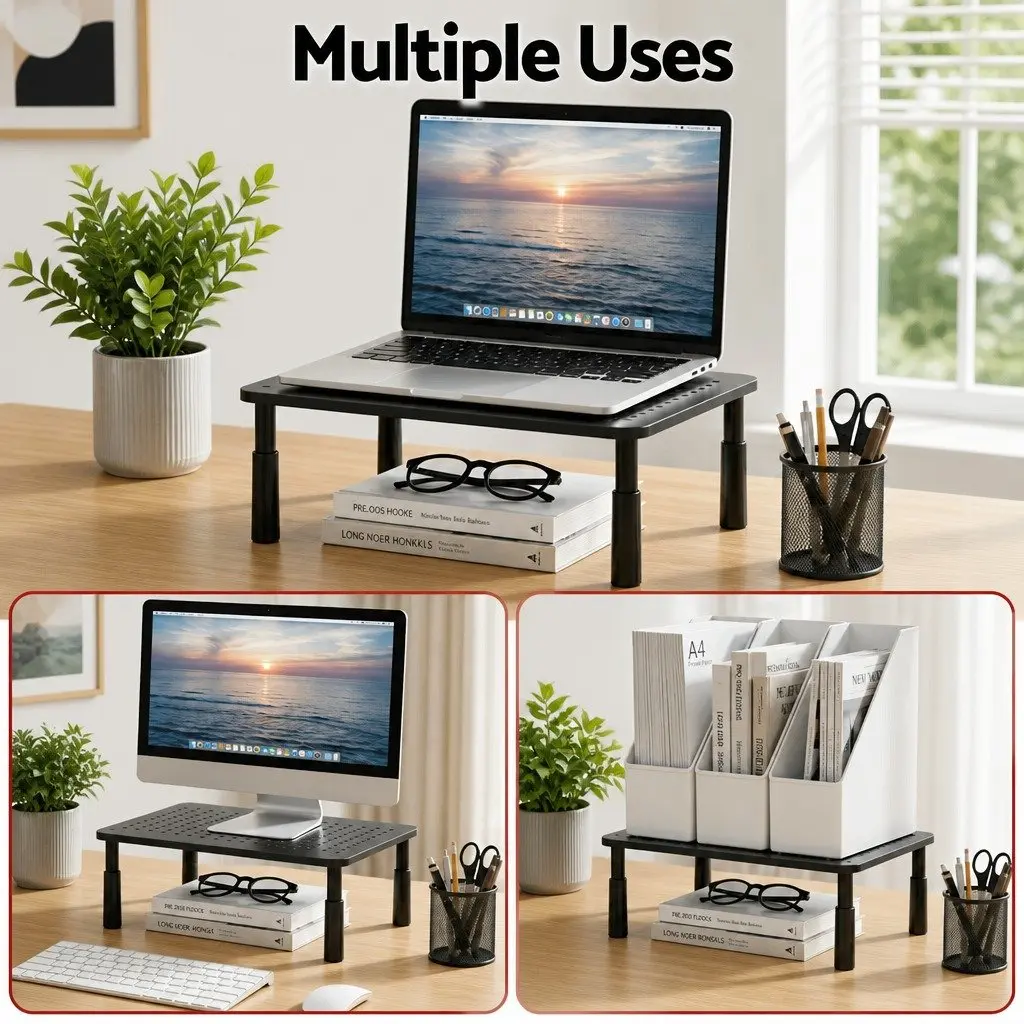Monitor Stand Adjustable Plastic and Steel 37 x 23.5 cm Black
