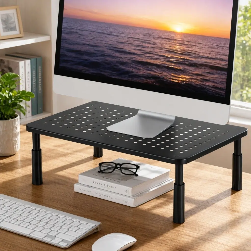 Monitor Stand Adjustable Plastic and Steel 37 x 23.5 cm Black