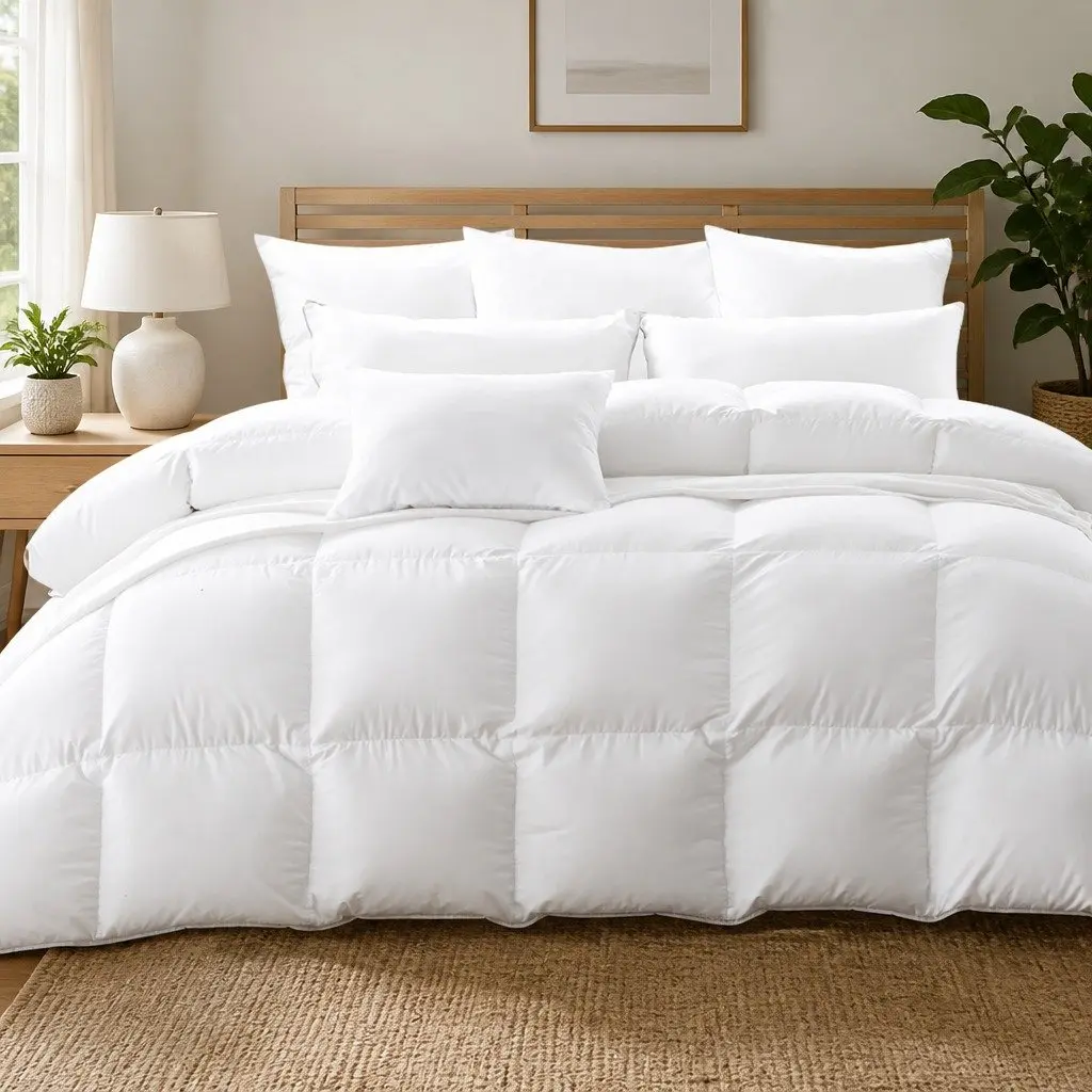 Goose Down Feather Quilt Double 500GSM Lightweight Breathable White Cotton Cover