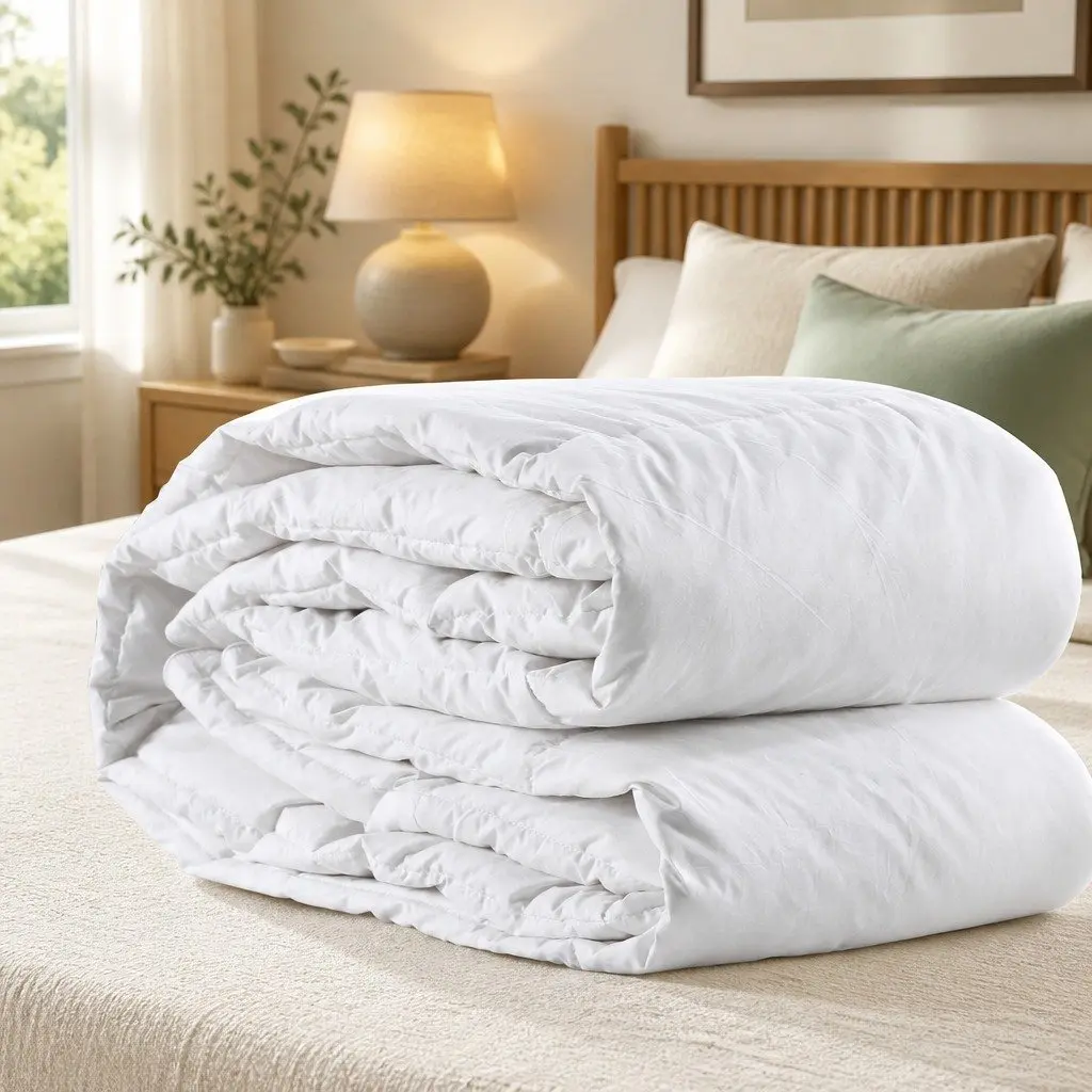 Goose Down Feather Quilt Double 500GSM Lightweight Breathable White Cotton Cover