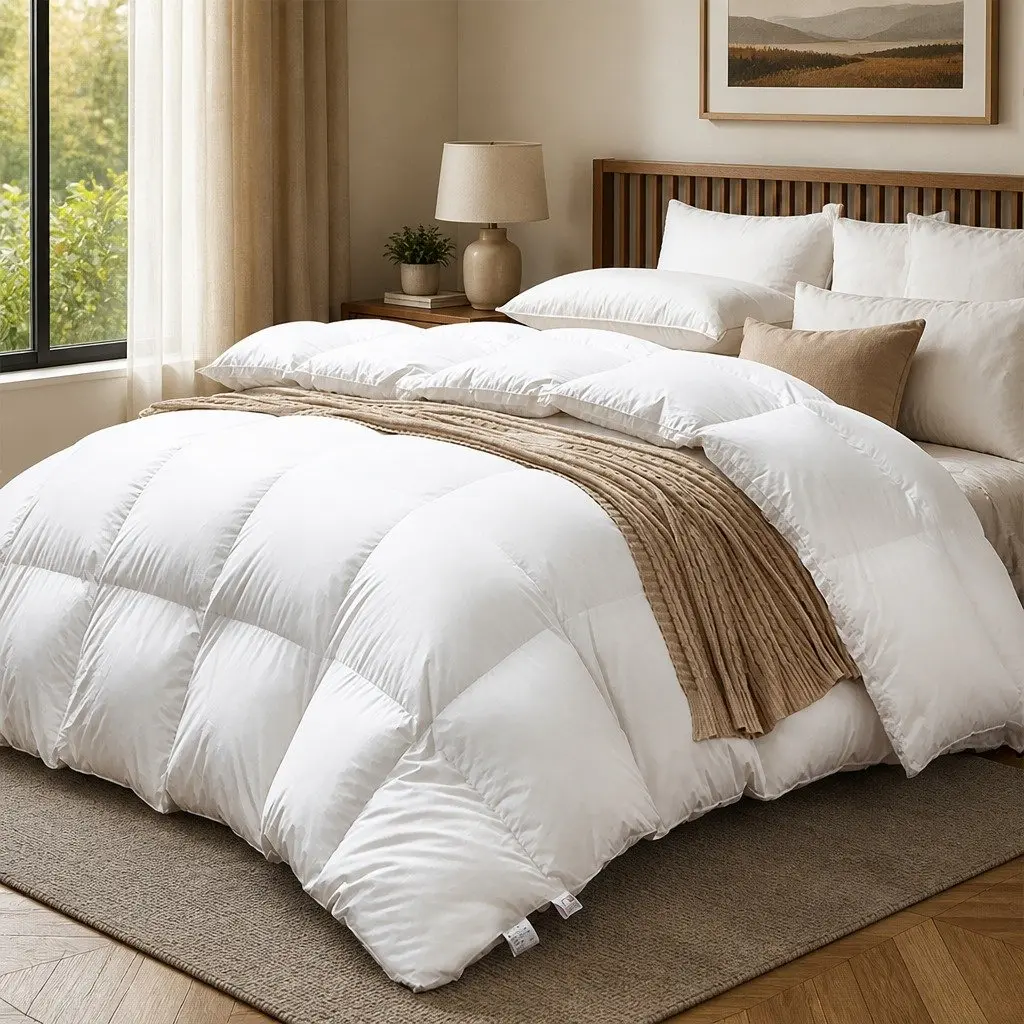 Goose Down Feather Quilt Double 500GSM Lightweight Breathable White Cotton Cover