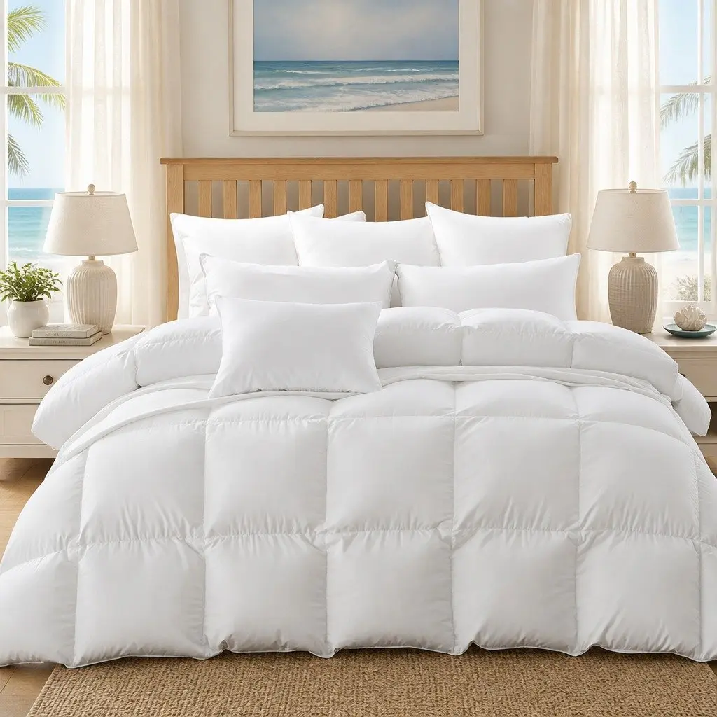 Goose Down Feather Quilt Double 500GSM Lightweight Breathable White Cotton Cover