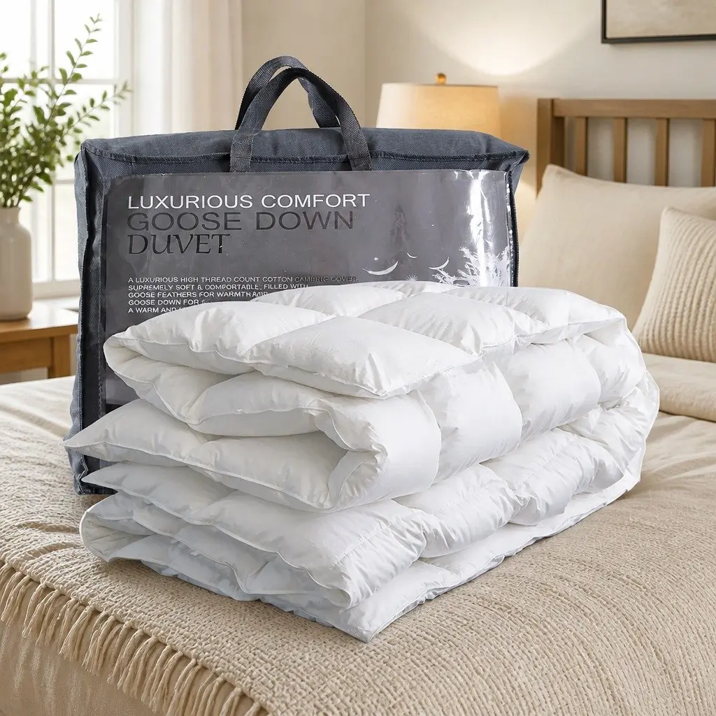 Single Goose Down Feather Quilt 500GSM Cotton Cover 140cm x 210cm White
