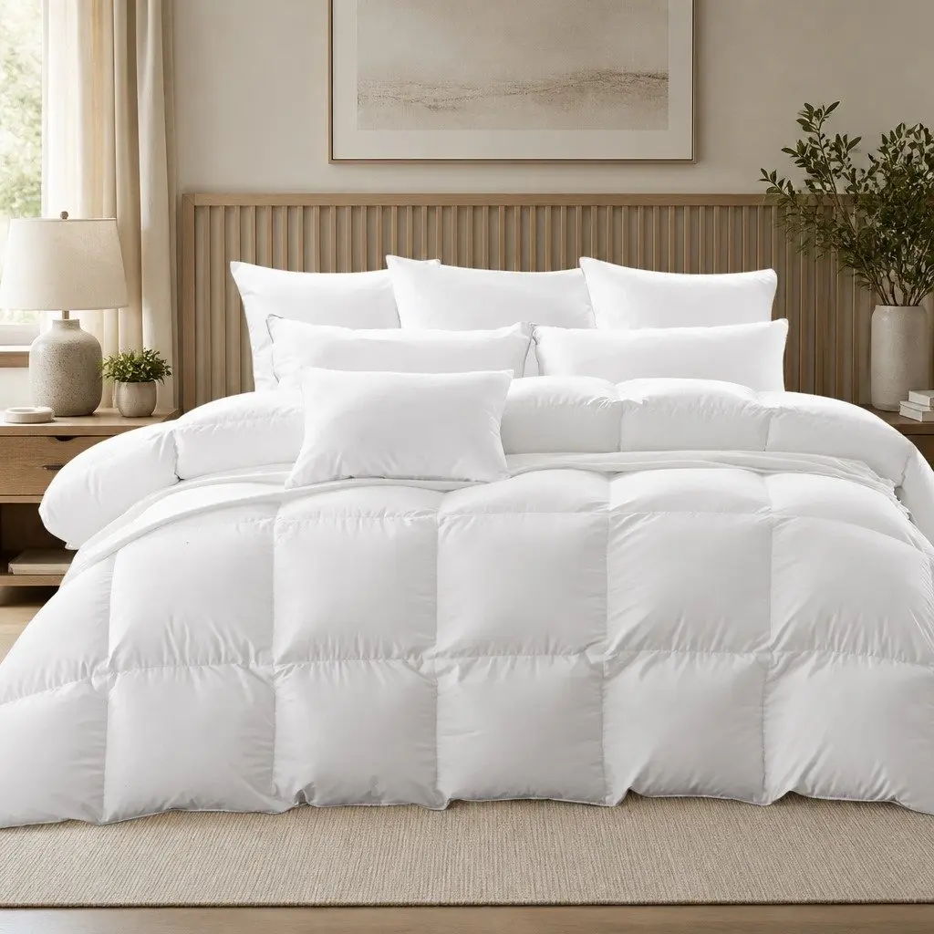 Goose Down Feather Quilt Double Cotton 700GSM White All Season Baffle Box Stitched