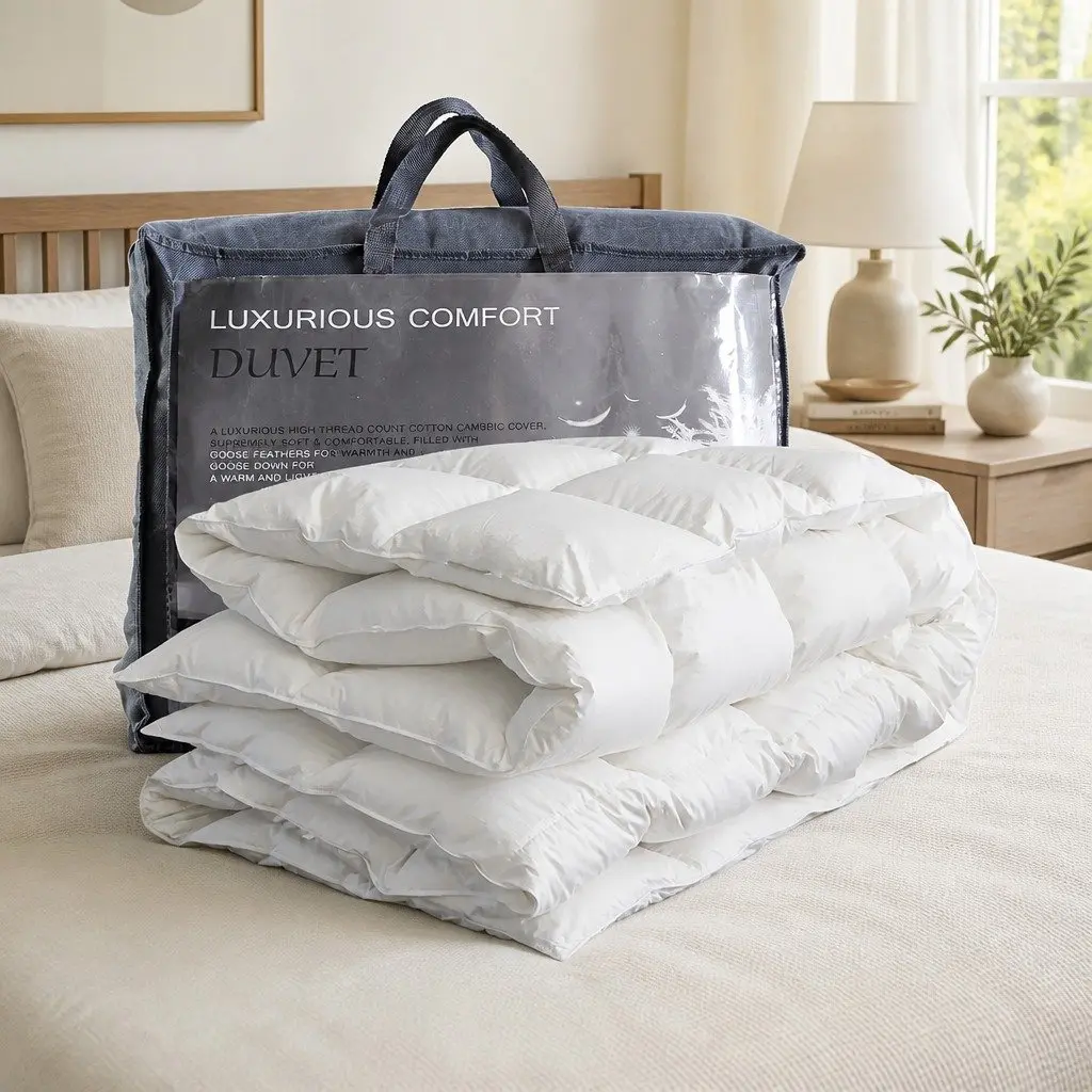 Goose Down Feather Quilt Double Cotton 700GSM White All Season Baffle Box Stitched