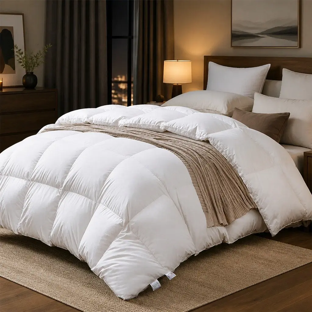 Goose Down Feather Quilt Double Cotton 700GSM White All Season Baffle Box Stitched