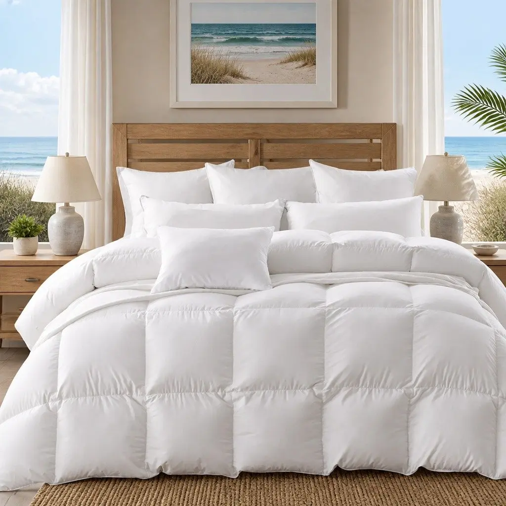 Goose Down Feather Quilt Double Cotton 700GSM White All Season Baffle Box Stitched