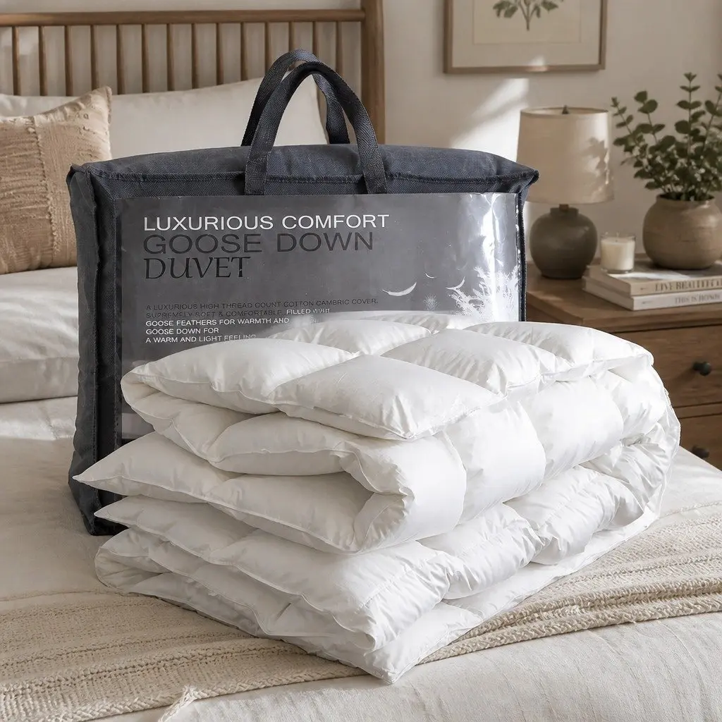 Single Quilt Goose Down Feather 700GSM Cotton Cover Lightweight White All Season