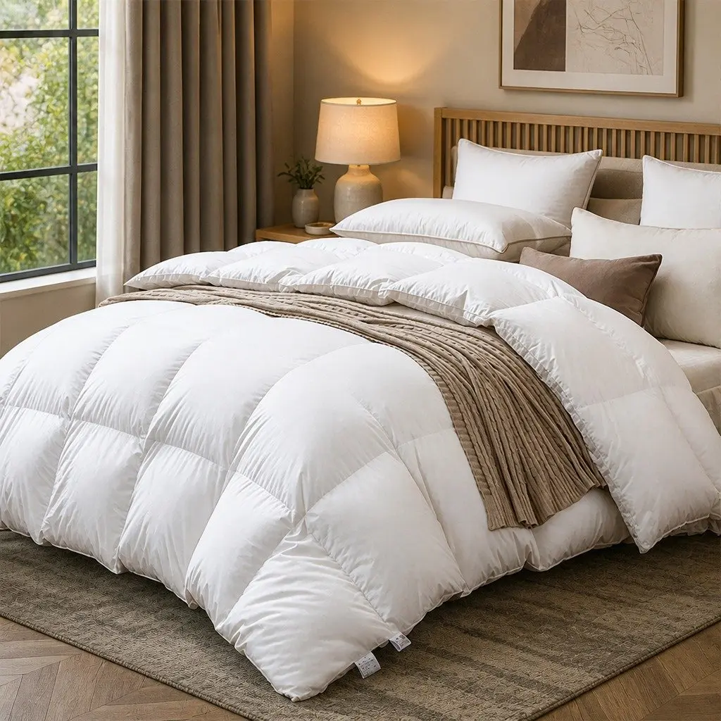 Single Quilt Goose Down Feather 700GSM Cotton Cover Lightweight White All Season