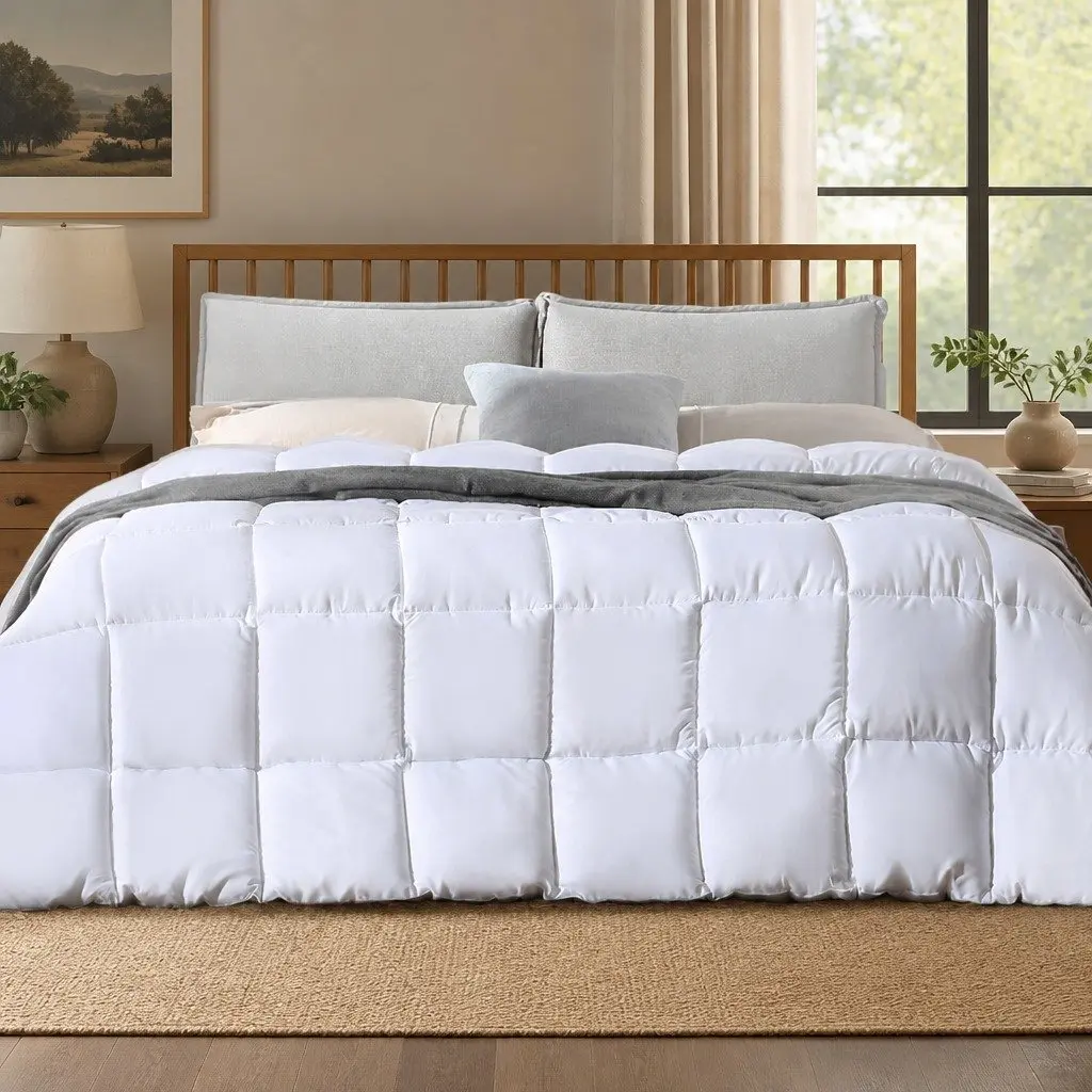 Bamboo Quilt Hypoallergenic 400GSM King Single White All Season Winter Bedding Baffle Box Construction