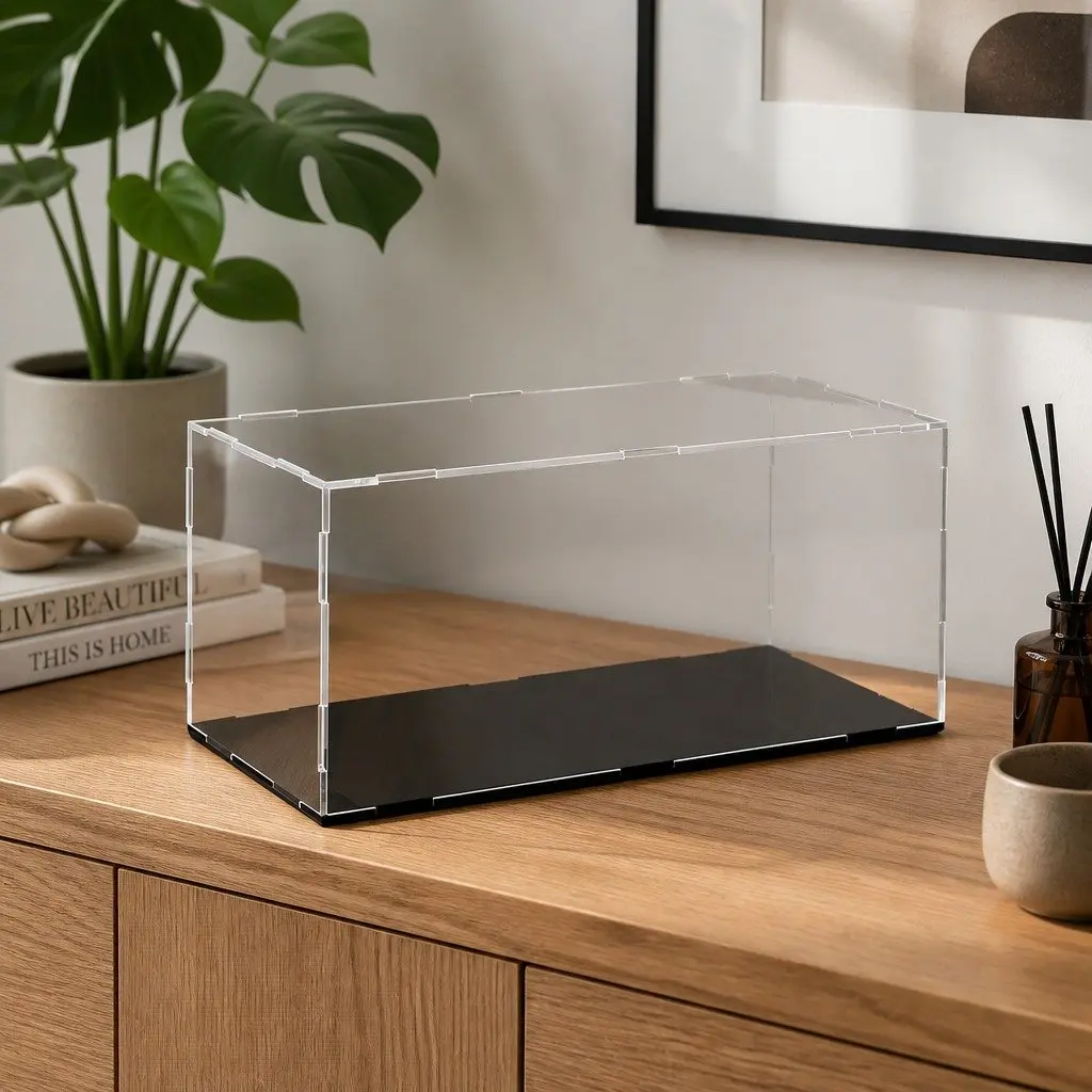 Acrylic Display Case Dustproof Black Base Clear 35x15x15cm Showcase Box for Figures Collectibles Toys