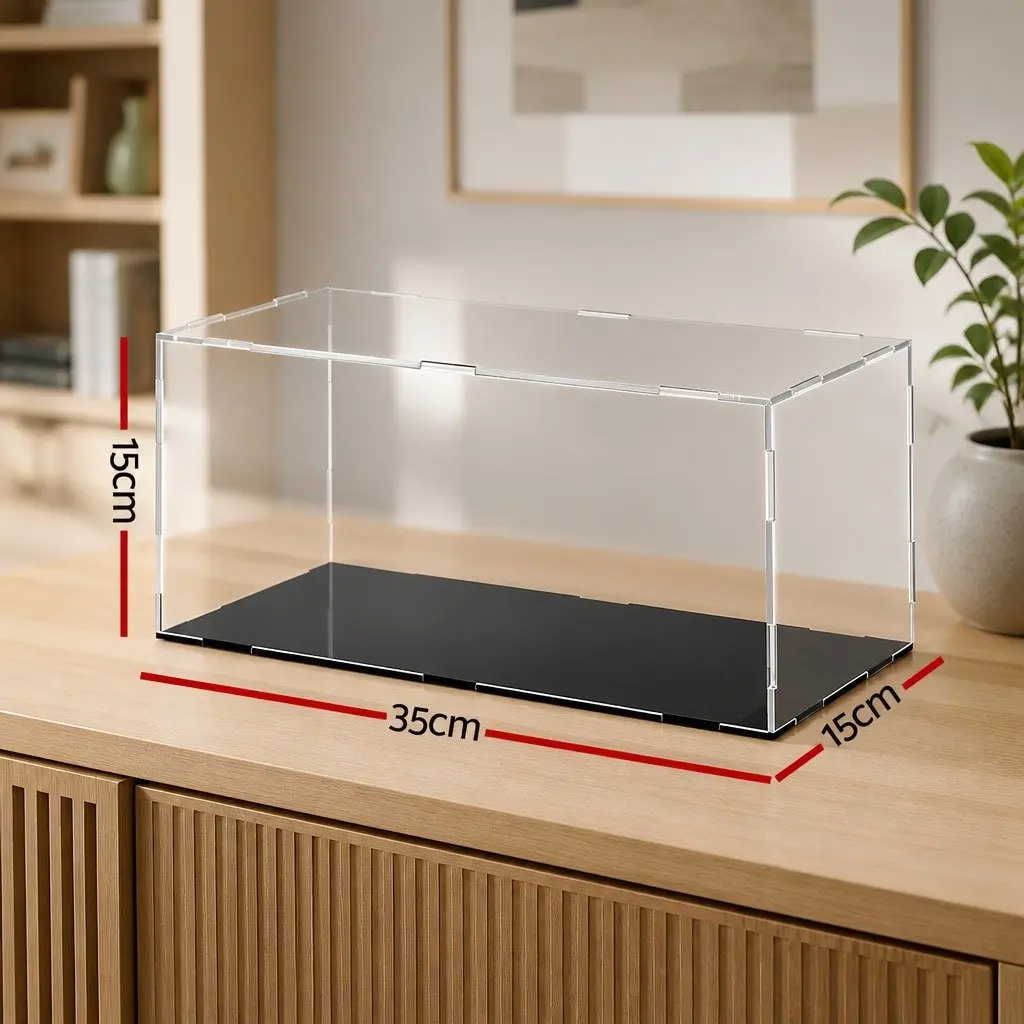 Acrylic Display Case Dustproof Black Base Clear 35x15x15cm Showcase Box for Figures Collectibles Toys