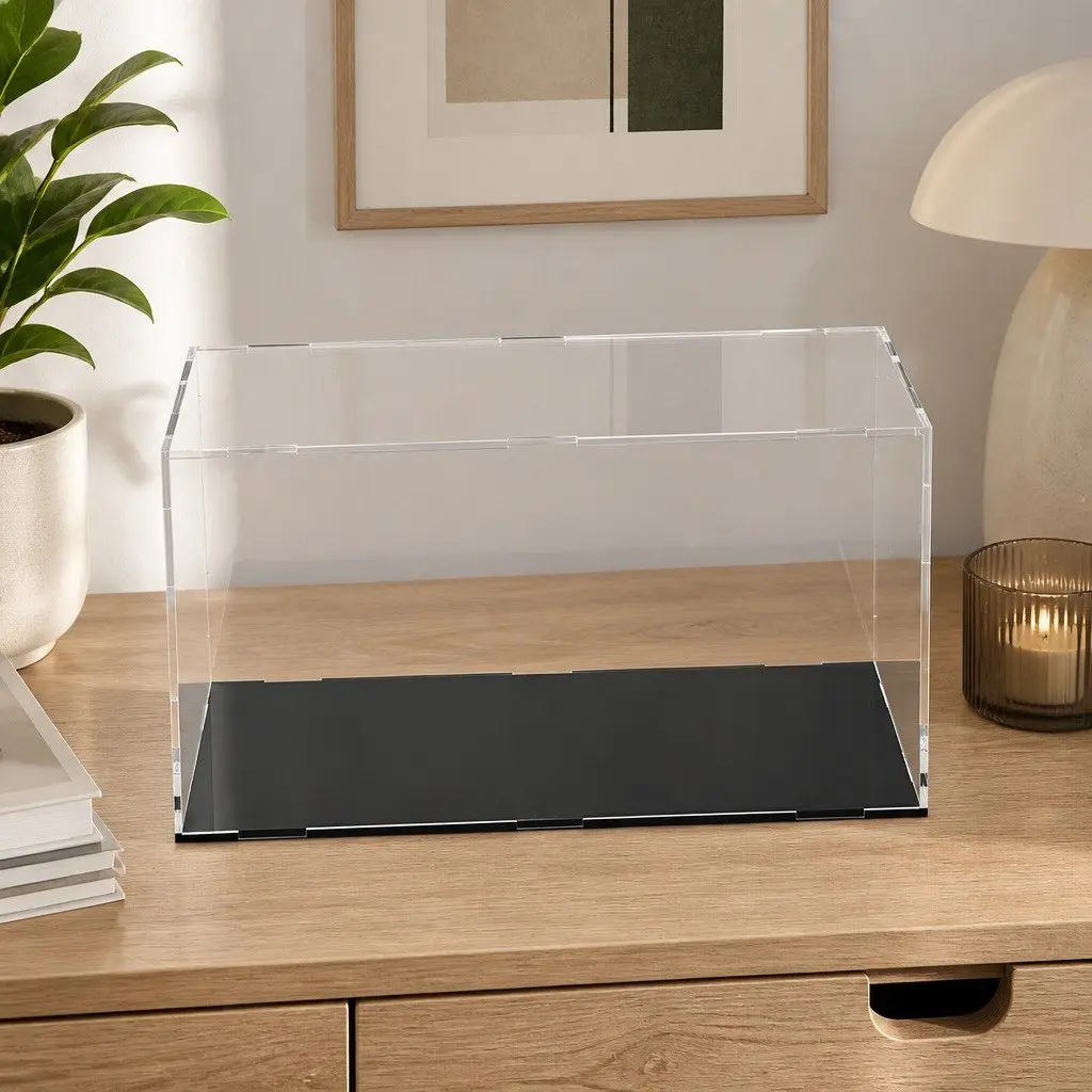 Acrylic Display Case Dustproof Black Base Clear 35x15x15cm Showcase Box for Figures Collectibles Toys