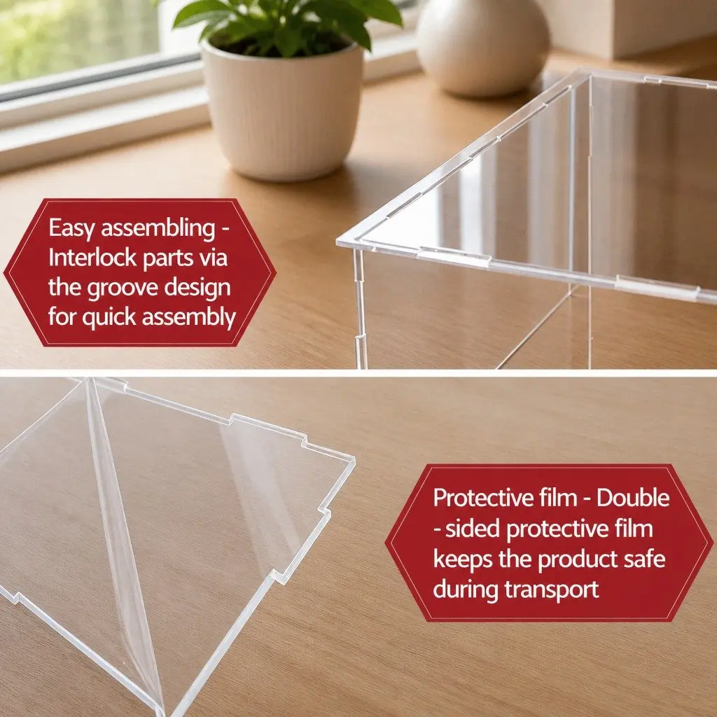 Acrylic Display Case Dustproof Black Base Clear 35x15x15cm Showcase Box for Figures Collectibles Toys