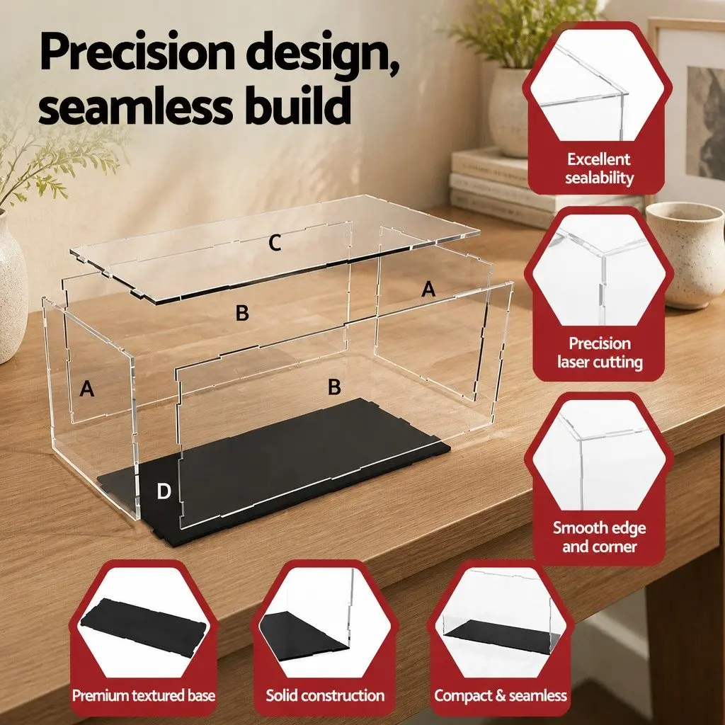 Acrylic Display Case Dustproof Black Base Clear 35x15x15cm Showcase Box for Figures Collectibles Toys