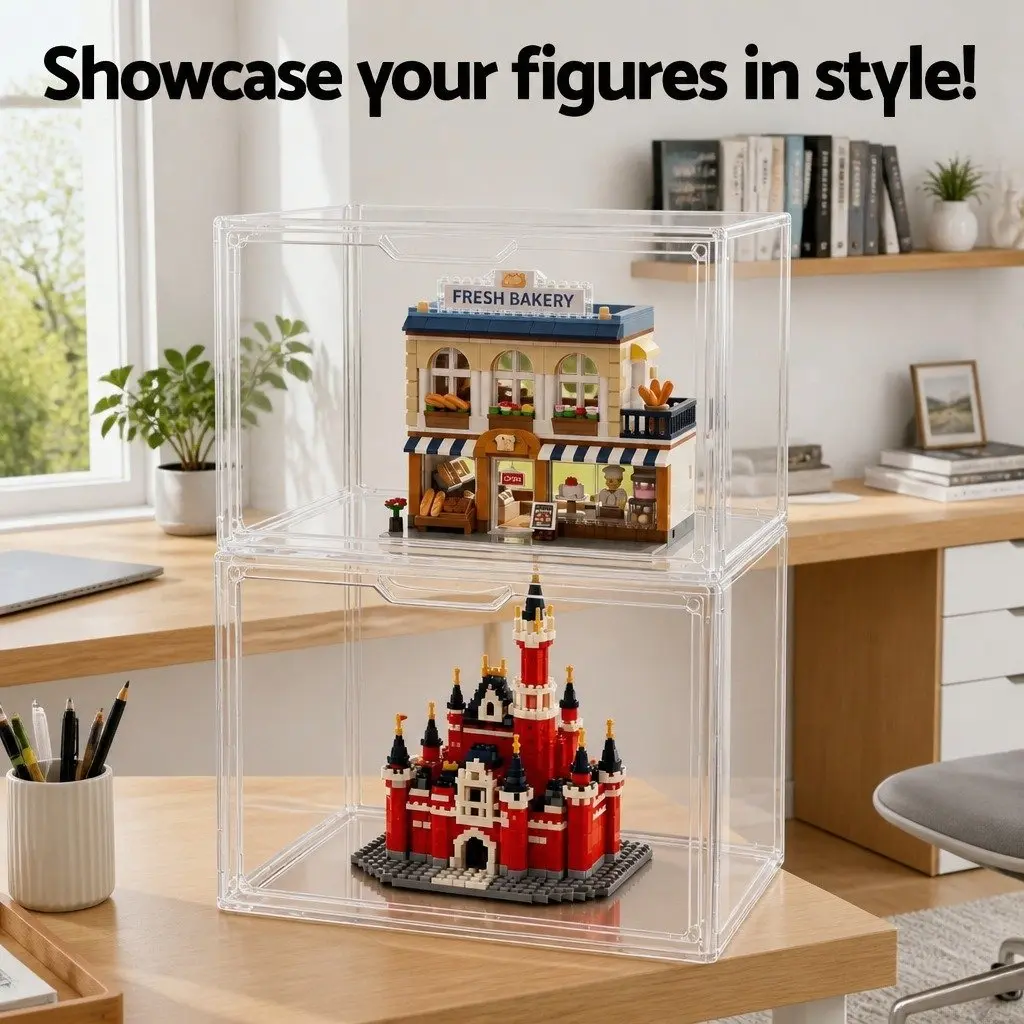 Clear Acrylic Display Case 2 Pack Stackable Storage Box Toys Collectibles