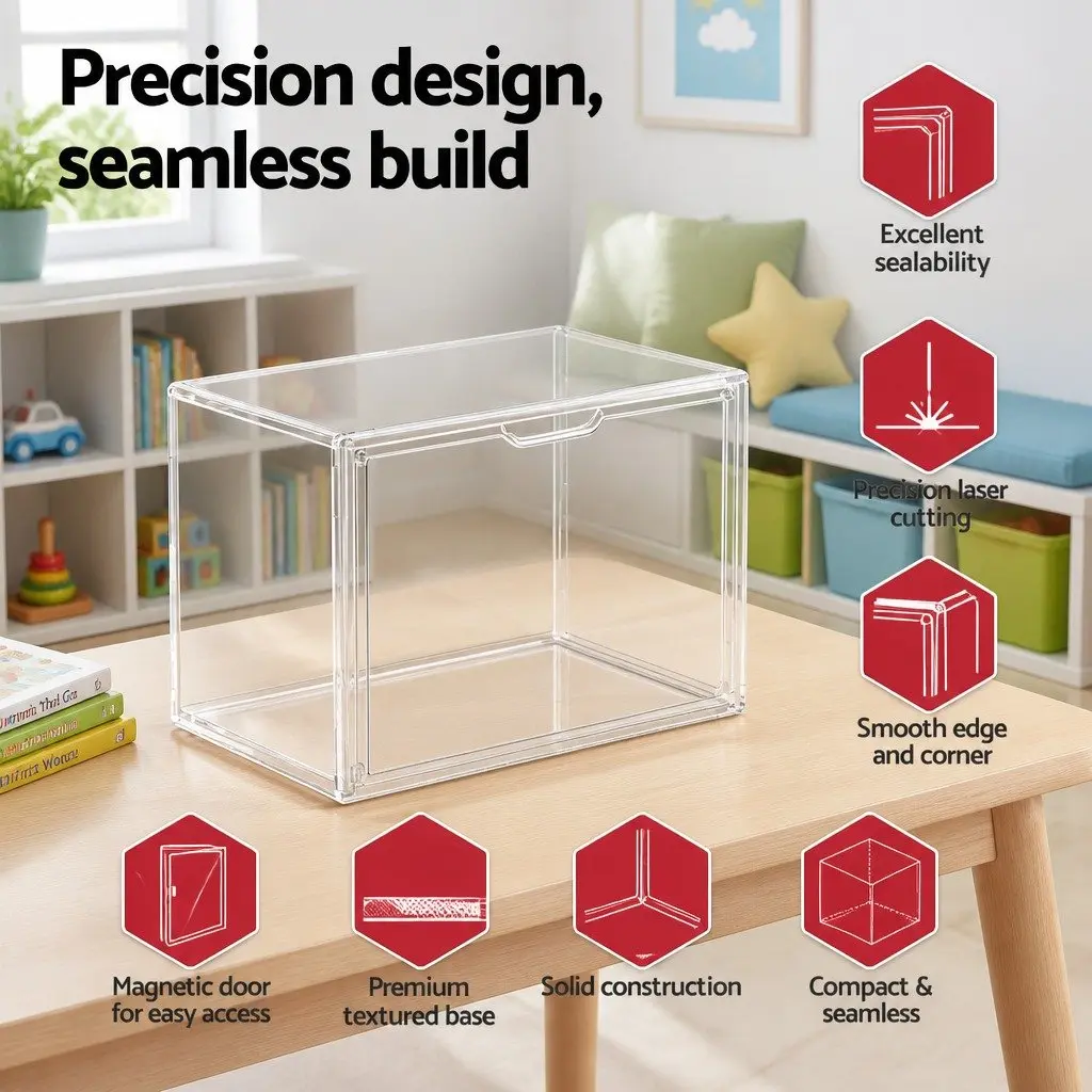 Clear Acrylic Display Case Stackable 3 Pack Toy Storage Box Magnetic Door Dust Protection