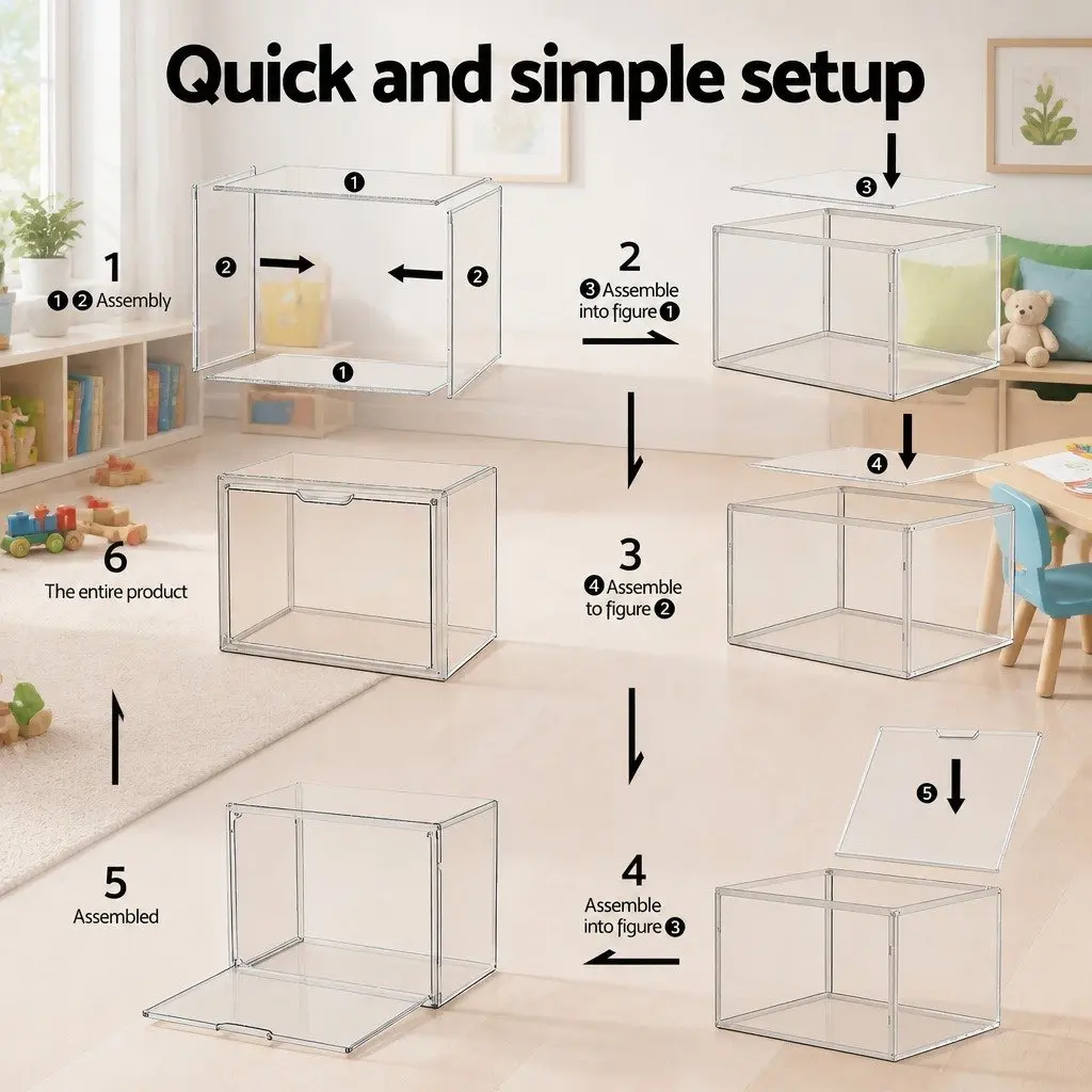 Clear Acrylic Display Case Stackable 3 Pack Toy Storage Box Magnetic Door Dust Protection