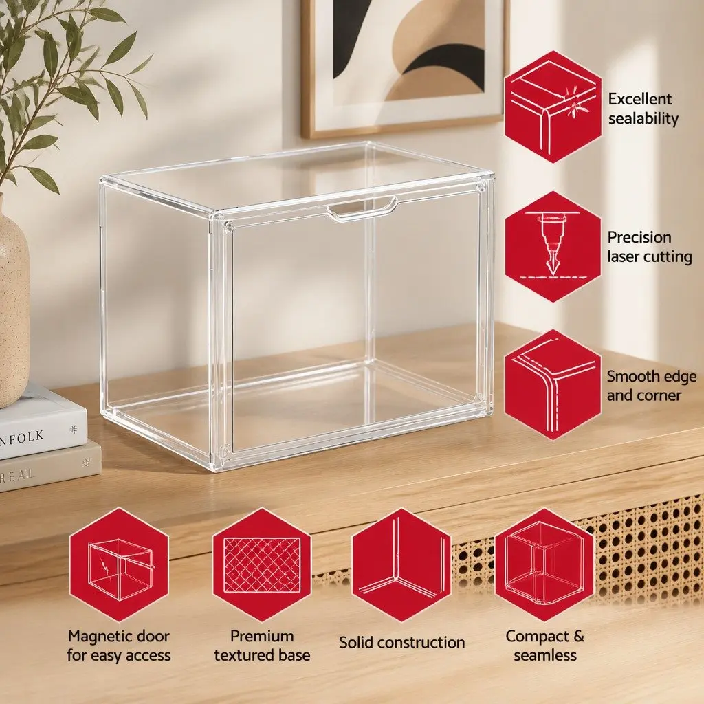 Acrylic Display Case Dustproof Protection Box 36cm L x 22cm W x 27cm H Transparent