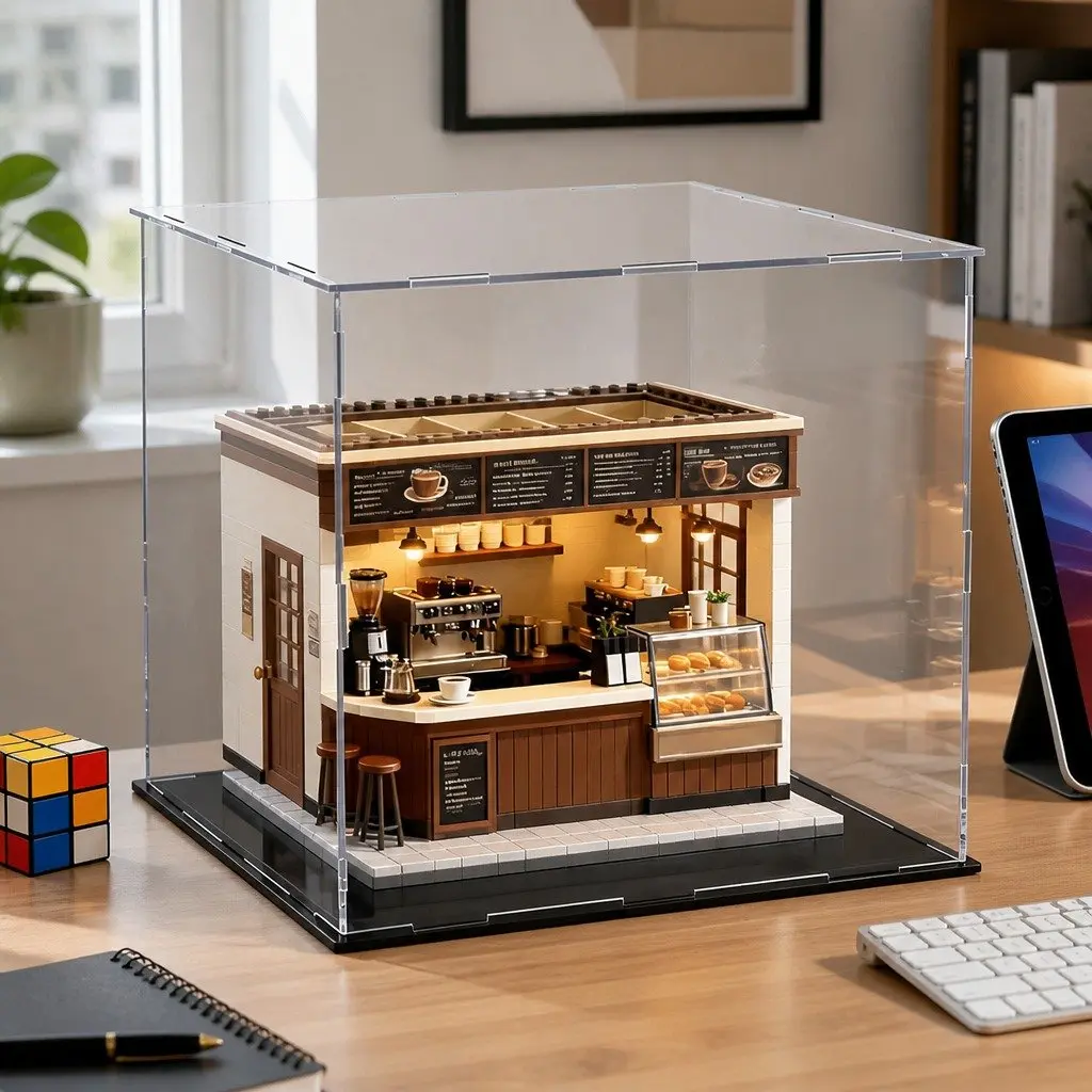 Acrylic Display Case for Collectibles Black Base 30x30x30cm Clear Dustproof Protection Box
