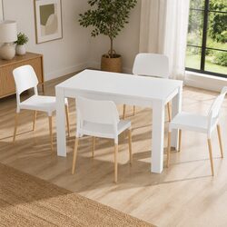 Dining Table and 4 Chairs Set White Wood Contemporary Kitchen Dining Room