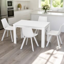 Dining Table and 4 Chairs Set Rectangle White Kitchen Furniture Contemporary
