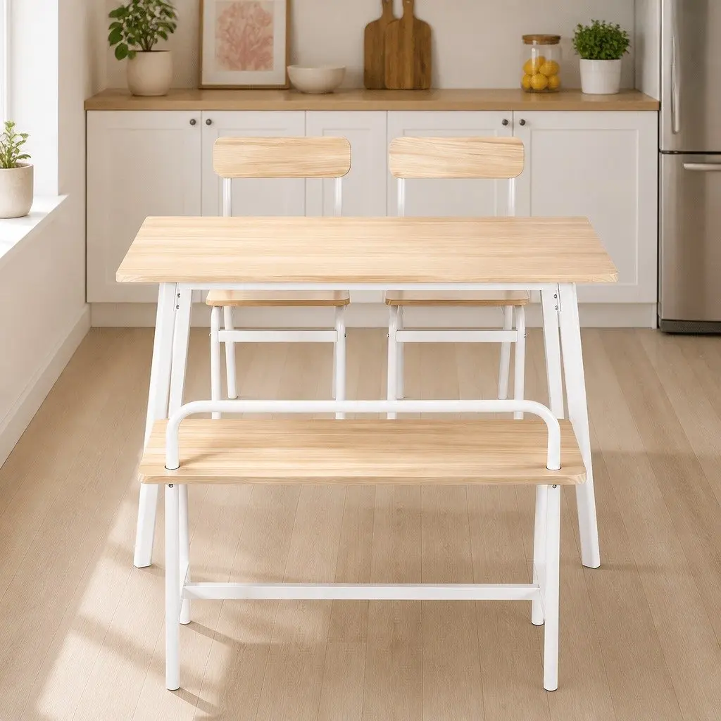 Dining Table and Chairs Set of 4 with Bench Kitchen Furniture Natural Wood