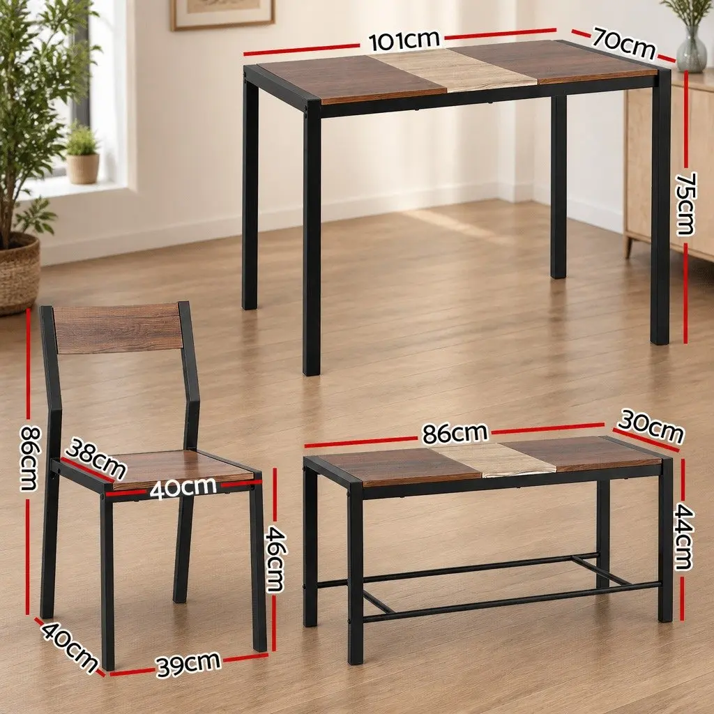 Dining Set MDF and Metal 4 Piece Rustic Brown Beige Black