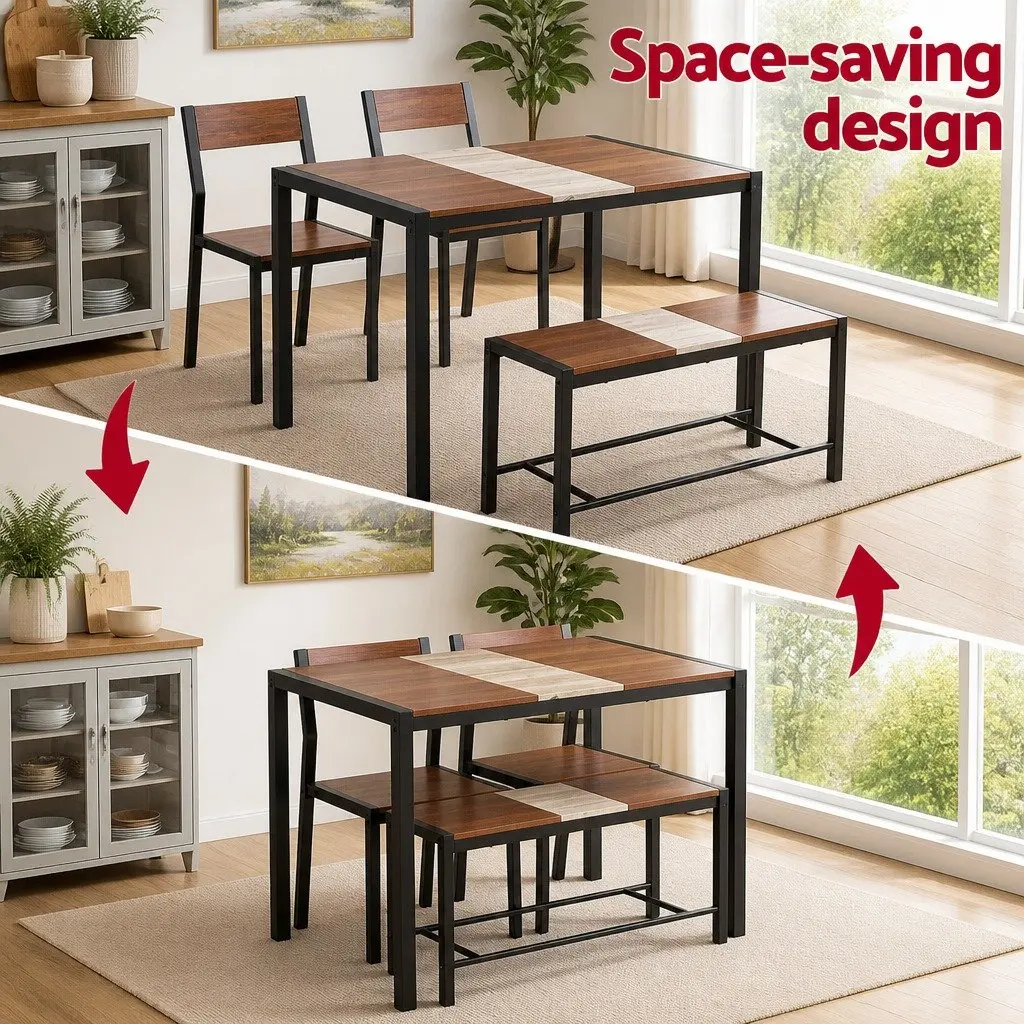 Dining Set MDF and Metal 4 Piece Rustic Brown Beige Black
